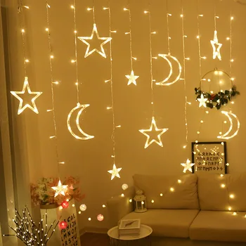 Led zvezda, luna luč niz luči utripajoče luči zvezdnato zavese neto rdeča spalnica romantični sobi ustvarjalne dekorativne luči