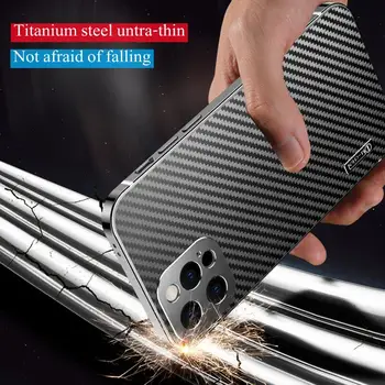 Luksuzni Titanium v Kovinski Odbijača Ogljikovih Vlaken Primeru Za iPhone 13 12 Pro Max 13 12 Pro Ultra Tanek Shockproof zaščitni Pokrov Objektiva