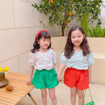 2022 Poletje Nov Modni Korejska Različica Cvet Deklet Lutka Majica Puff Sleeve Majica Kratek Rokav Luksuznih Modnih Oblačil, Butik