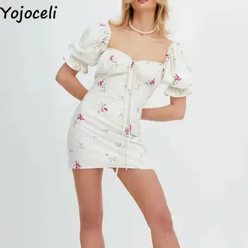 Yojoceli Palace slog žensk cvjetnim tiskanja dress Vintage kratek rogov ženski poletje obleko Plaži priložnostne stranka elegantno obleko vestidos