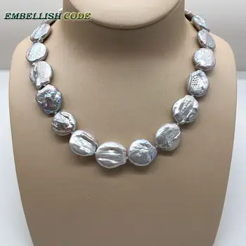 Lep baročni biser choker izjavo ogrlica siva siva barva krog kovanca ravno obliko naravnih sladkovodnih biserov za lady