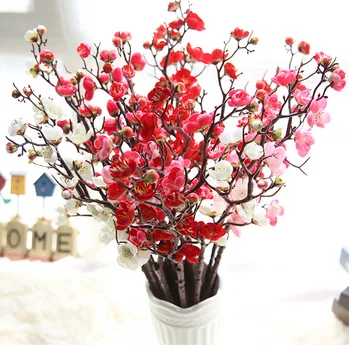 Umetni Dolgo Vejo Plum Blossom Simulacije Svile Breskov Cvet Za Poročno Dekoracijo Pribor Domov Urad Dekor