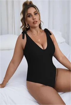Ženske Nove Kopalke Enodelne Kopalke Plus Velikost Push Up Velika Velika Solid Black Plavanje Obleke Plažo Kopalne Obleke