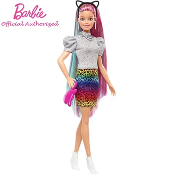 Barbie Original Mavrica Cheetah Lase Lutka Barve Razkrivajo Barbie Z Mavrica Lase Play House Igrača Nastavite Dekleta Darilo za Rojstni dan GRN81