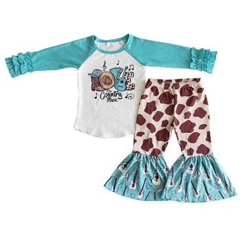 Priljubljena baby dekleta dolg rokav design leopard bell dnu hlače novorojenčka otroci 2pcs boutique obleke