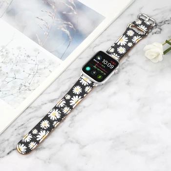 Barvita Daisy Cvetje Usnjeni trak za Apple Gledati serije 6 se 5 4 3 2 1 iWatch Moda za Ženske Gledajo Zapestnico watch band