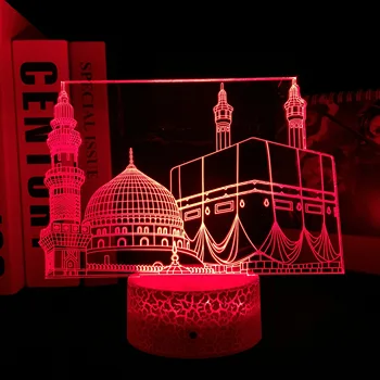Muslimanska Mošeja 3D Noč Lučka Koran RGB Barvni Spreminjanje Kul Ramadana Darilo Akril LED Nočna Lučka za Dom Dekor Nočna