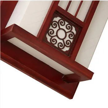 Kitajski retro brown rezljani leseni okvir stenske svetilke Starinsko white&rumena pergament E27 LED žarnica za verandi&stopnice&paviljon XDBD001