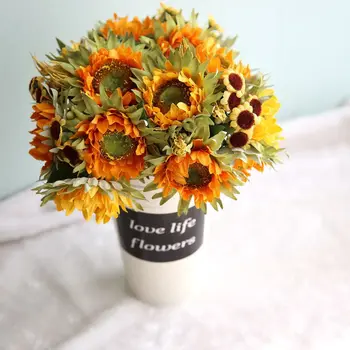 1 šopek Rumene Svile Sončnično dekorativni cvet 5 vejo/šopek umetnih cvet doma dekoracijo