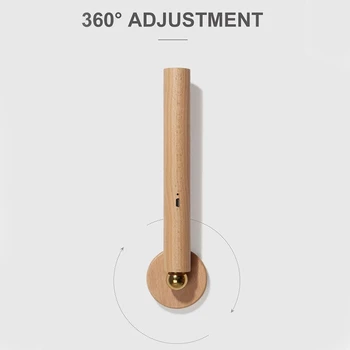 Za 360° Vrtljiv USB Polnjenje Lesa Notranja Stenska Luč Nastavljiva Svetlost Dotik Stikala Rov Koridor Stenske Luči