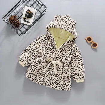 Nove Zimske Dekleta Plašč Debel Oblazinjeni Suknjič Leopard Tiskanja Dolgo sleeved Bombaž Plašč Otrok Baby Girl Obleke Zadrgo Jakna