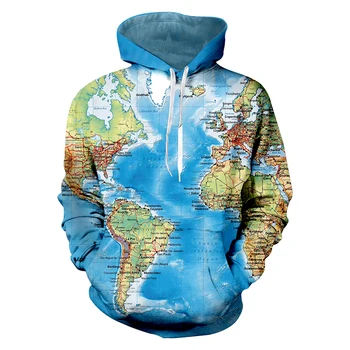CJLM Svetovni Zemljevid 3D Smešno Hoodies Sweatshit Retro Oblačila, Moški, Urban Priložnostne Hipsters Dolgo sleeved Hip Hop Hoody Puloverju Unisex