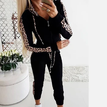 Ženska Športna dva kosa Moda Priložnostne Obleko Fitnes Leopard Mozaik dolgo sleeved Pomlad Poletje Fitnes Oblačila