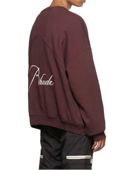 Mozaik Rhude Vezenje Logotip Hoodie Moški Ženske 1:1 Najboljše Kakovosti Vintage Hooded Prevelik Pulover