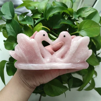 Debelo Naravno Rose Quartz Zdravilno Ročno Izrezljane Kristalno Obrti Okraski Čarobno Ljubezen Swan Za Darilo ZJL