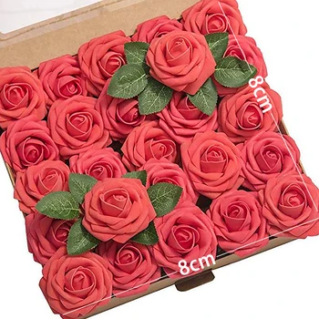 25Pcs Umetno e Rose Pravi Touch Pena Ponaredek Cvetje v Razsutem stanju z matičnimi Vrtnice Umetno Cvetje Visoke Kakovosti Za DIY Poroka Doma Dekor