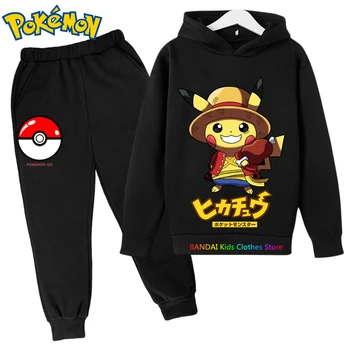 Baby Fantje Oblačila Določa Pomlad Jesen Otroci Moda Pokemon Priložnostne Coats Pikachu Kapuco+Hlače 2pcs Set Za Otroke, ki bo Ustrezala Fantje