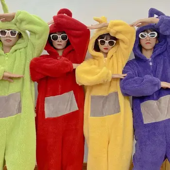 Novo Teletubbies Kostum Za Odrasle Lala Tinky Winky Onesies Cosplay Božič Pižamo Pižame Halloween Živali Sleepwear Jumpsuit