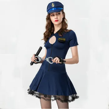 Modra Seksi Policija Ženske Policaj Policijsko Obleko, Ženska Častnik Enotno Odraslih Halloween Cosplay Policija Kostum Obleko pustna s Klobuk