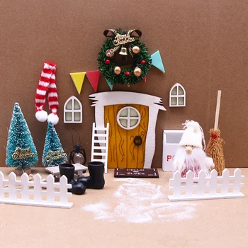 1Set 1:12 Lutke Miniaturni Božično Pravljico Vrata Fluorescentna Elf Vrata Santa Claus Sani Božič Drevo Modela Hiše Dekor Igrača