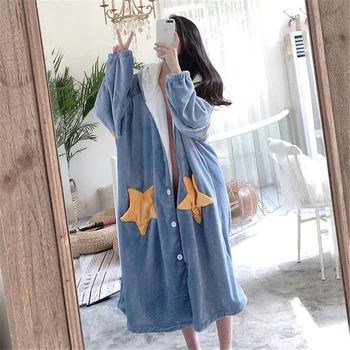 Eksplozivne Star Nightgown Pozimi Flanela Zadebelitev Modni Dolgi kopalni plašč Long Sleeve Hooded Kimono seksi Pižamo sleepwear