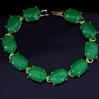 Novo Poldragi Ovalne Chalcedony Zeleni Kamen Jades Zlato-color Verige Vdelan Zapestnico, Poroke, Obletnice, Darila Nakit
