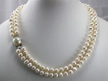 ženske, Modni Nakit 2 vrstic 8 mm bela gojenih sladkovodnih biserna ogrlica, ki za valentinovo darilo