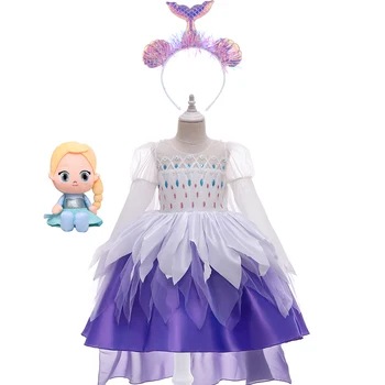 2022 Disney Zamrznjeno 2 Kostum za Dekleta Princesa Elsa Obleko Belo Kroglo Obleke Rojstni dan Otroci Sneg Kraljica Cosplay Karneval Oblačila
