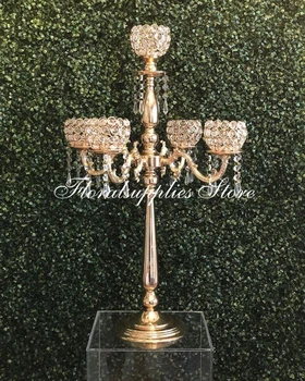 Poroka tabela centerpieces 5 roko visok zlato kristalno candelabras centerpieces za poroke