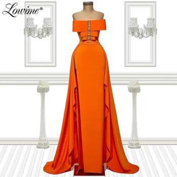 Preprost Oranžna Seksi Split Večerne Obleke 2021 Diamond Beading Brez Rokavov Morska Deklica Formalno Stranka Obleko Halje Dubaj Prom Obleke