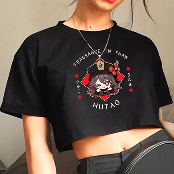 Genshin vpliv t shirt 90. letih grafični obreži zgoraj dekle trashy srčkan letu 2000 korejski moda tee