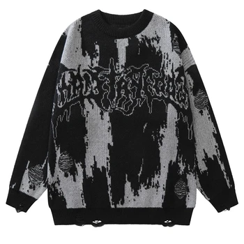 Y2K Letnik Plesti Punk Gothic Ulične Sweater Moški Ženske 2023 Nov Trend Harajuku Moda Debelejši Toplejši Pulover Moških Oblačil