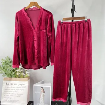 Pižamo Velur Sleepwear Dveh Kosov Set Ženske More Mehka Majica&Hlače Salon Priložnostne Obrabe Domov Oblačila 2021 Nove Pižame