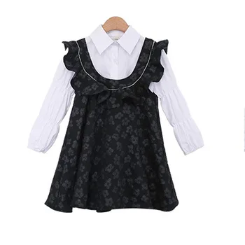 Baby Girl Obleke Jeseni Vezenje Cvetje Dolg Rokav Srčkan Obleko Dekleta Princesa Obleko Modne Otroci Oblačila 2pcs(tshirt+obleko)