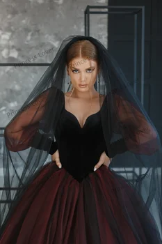 Gothic Črno Poročno Obleke z Dolgimi Rokavi Elegantne Poročne Halje Korzet Čipke Vintage plašč de mariee
