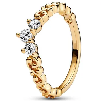 Original Golden Rose Sijaj Diadem Krono S Crystal Ring Fit 925 Sterling Srebrni Prstan Pandora Diy Nakit