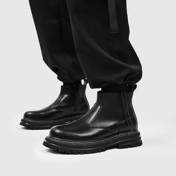 Qvah Owens Moških Priložnostne Chelsea Škornji Usnjeni Luksuzni Športni Copati Postavil Superge Z Visoko Vrh Ulica Jeseni Črni Čevlji