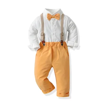 Korejski Fant Baby Obleko Slog Bombaž Mat Long Sleeve Majica Nastavljive Naramnice Mašno Obleko Modi V Jeseni