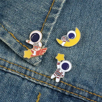 Potovanje v Vesolje Broške po Meri Raziskovanje Vesolja Astronavt Luna Star Emajl Pin Vrečko Oblačil broške Značke Nakit za Otroke