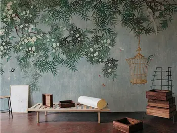Po meri 3d ozadje freske Ameriški cvetje in ptice sodobne novi Kitajski spalnica v ozadju stene papel pintado pared de