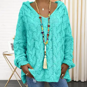Klasična Pleteni Pulover Hoodie Proti-Vrat Vrhovi Preprosto Priložnostne Svoboden Čista Barvna Majica Ženska Oblačila