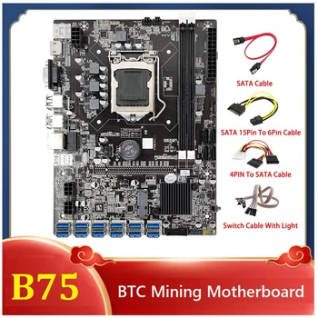 B75 ETH Rudarstvo Matično ploščo 12 PCIE Na USB LGA1155 Z G540 CPU+SATA 15Pin, Da 6Pin Kabel+4PIN, Da SATA Kabel B75 USB BTC