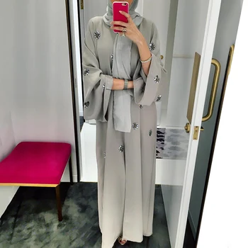 Bližnji Vzhod Ramadana Moda Dubaj Ročno Vezene Jakna Ženske Haljo Poletje Muslimanskih Elegantno Preprost Jopico Obleko
