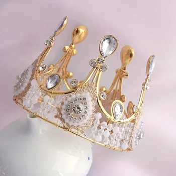 Vintage zlato krog, nevesta, razkošje headdress krono poroka poročni dodatki za lase princesa dekle otroka krog krono darilo za rojstni dan