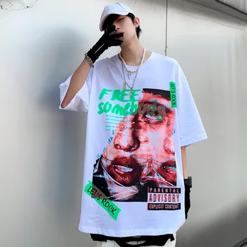 Aolamegs Prevelik T-shirt Moški High Street Girl Iluzijo Tiskanja Vrhovi Tee Poletnih O-Vratu Harajuku Hip Hop Hipster Ulične Unisex