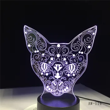 Maček 3D Noč Svetlobe Živali Spremenljivo Razpoloženje Lučka 7 Barv, USB, 3D Iluzije namizne Svetilke Za Dom Dekorativni Kot Otroci Igrače Darilo AW-114