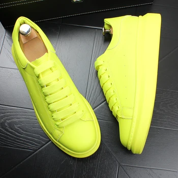 Blagovne znamke oblikovalec moda za moške punk hip hop obleko rumeni čevlji čipke-up originalne usnjene čevlje mladinske platforme superge mans obutev