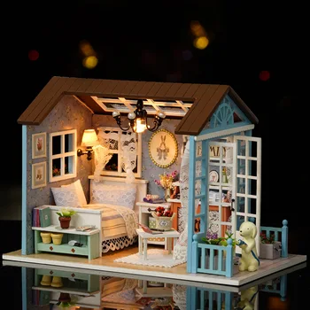 LED dvorišče sladko lutka hiša pohištvo diy lutke lesa diy lutka hiša miniaturni lutke pohištvo Komplet otrok doma Igrače