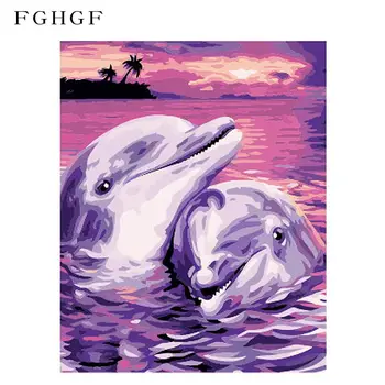 FGHGF brez okvirjev Dolphin Ljubimec DIY Barvanje Z Številkami Romantično Sodobnih Stenskih slikah, Edinstveno Darilo Za Dom Dekor 40x50cm