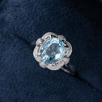 AINUOSHI Elegantno Gemstone Obroč 18K Belim Zlatom Naravnih 3.326 ct prepogniti Modri Topaz 0.118 ct Diamond Zaročni Prstan za Ženske